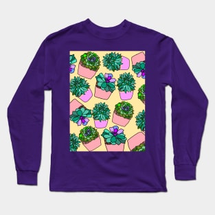 Cactus Print Pattern on a Yellow Background Long Sleeve T-Shirt